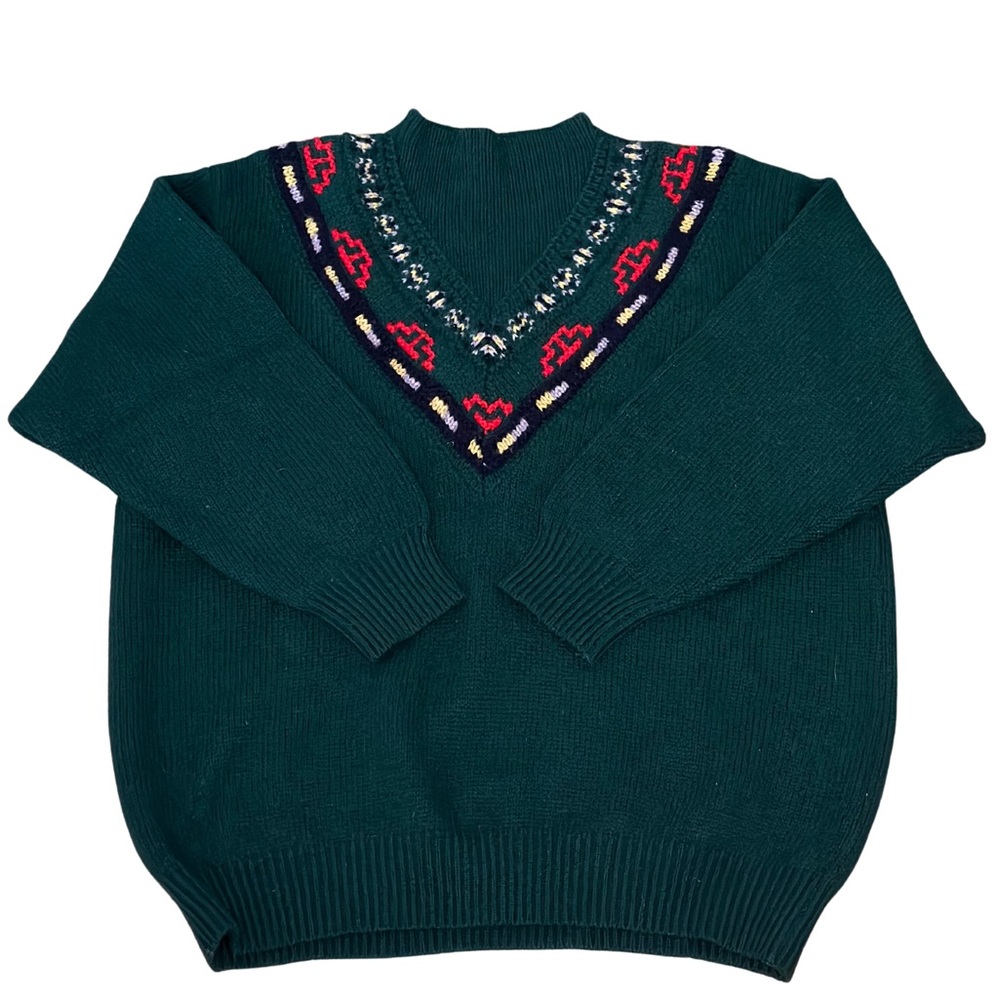 United Colors Of Benetton Green Sweater with Multicolor Pattern